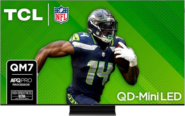 TCL 55-Inch QM7 QLED 4K Smart QD-Mini LED TV with Google TV (55QM751G, 2024 Model) Dolby Vision IQ, Dolby Atmos, HDR, Game Accelerator up to 120Hz, Voice Remote, Works with Alexa, Streaming Television